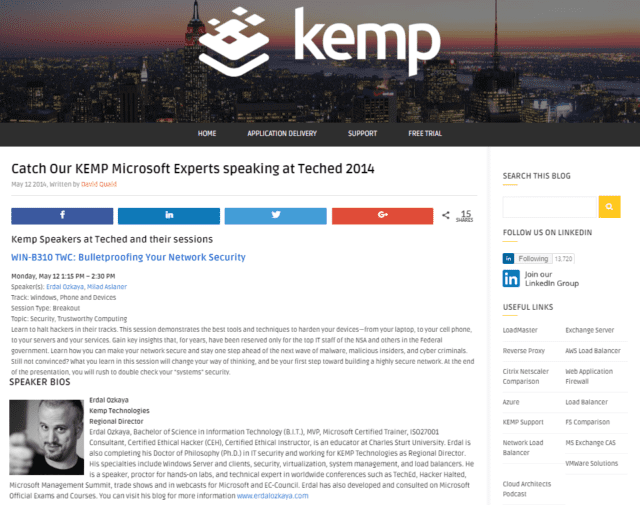 KEMP Microsoft Experts speaking at Teched 2014