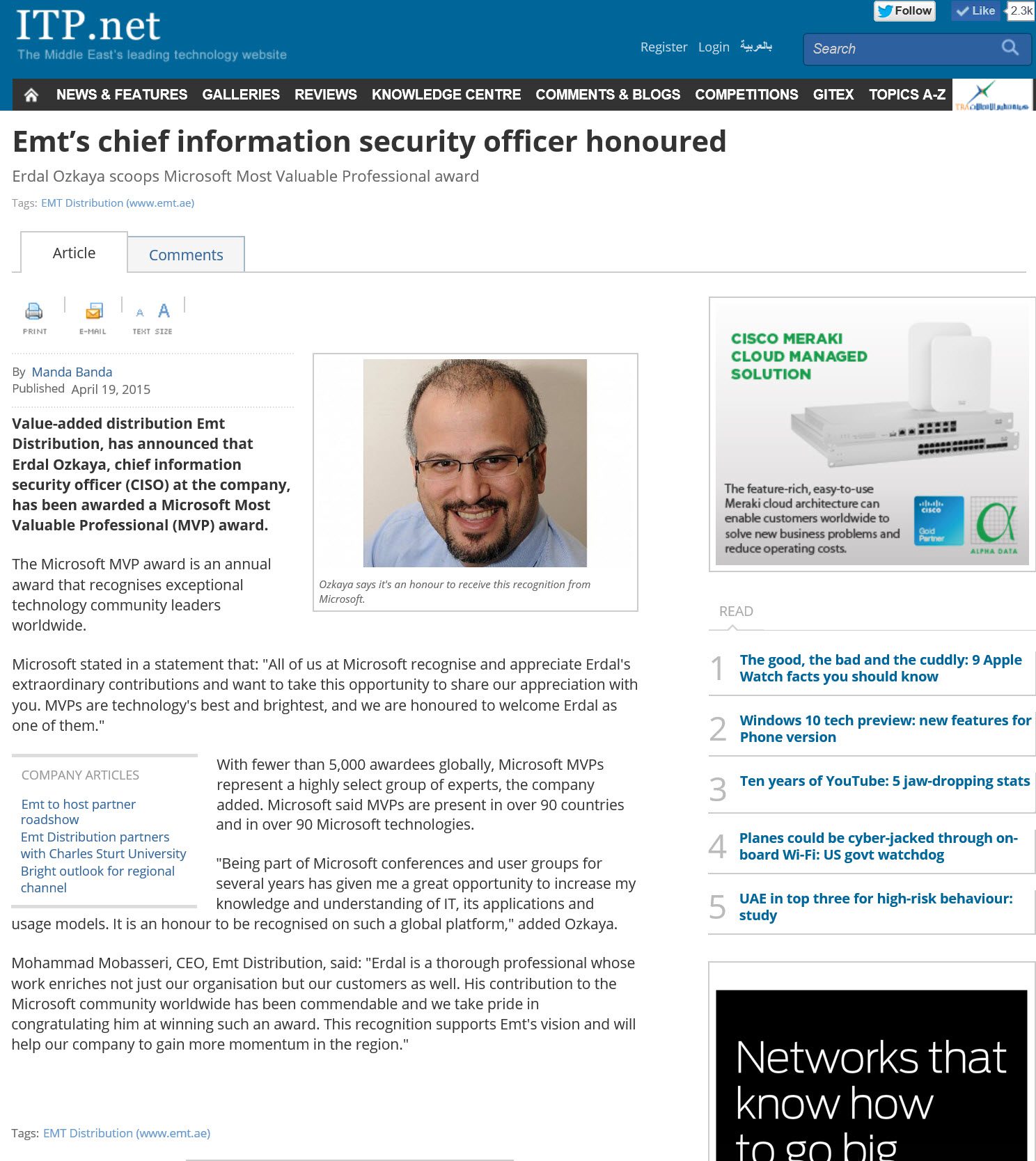 CISO Erdal Ozkaya honored as Microsoft Most Valuable Professional